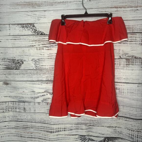 Tularosa Carrie Romper Bright Red Shorts Ruffle Strapless Lg - Picture 4 of 5
